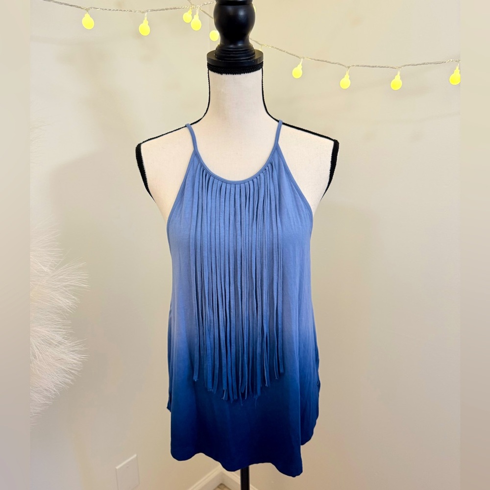 🌾 AE Outfitters‎ Blue Ombré Soft & Sexy Fringe Tank Top
